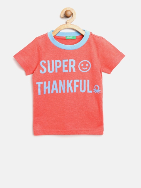 

United Colors of Benetton Boys Coral Orange Printed Round Neck T-shirt
