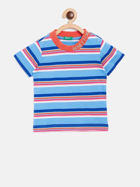 

United Colors of Benetton Boys Blue & Pink Striped Round Neck T-shirt