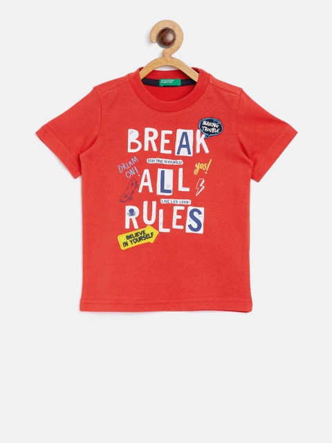 

United Colors of Benetton Boys Red Printed Round Neck T-shirt