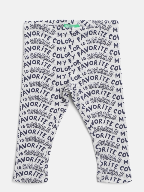 

United Colors of Benetton Girls Grey Melange & Navy Blue Printed Leggings