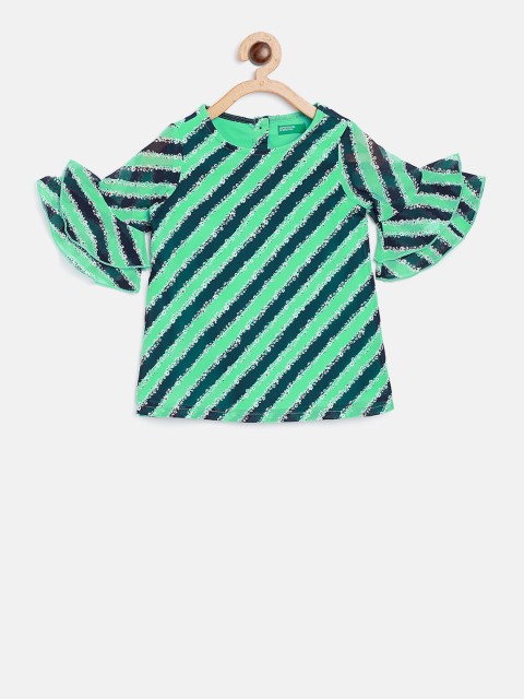 

United Colors of Benetton Girls Green Striped A-Line Dress