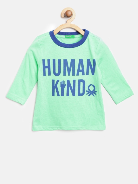 

United Colors of Benetton Boys Green & Blue Printed Round Neck T-shirt