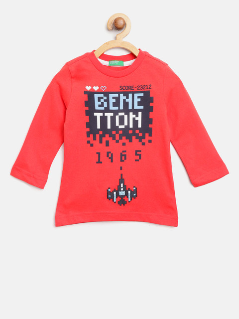

United Colors of Benetton Boys Red Printed Round Neck T-shirt