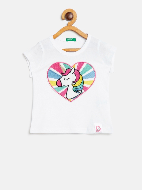 

United Colors of Benetton Girls White Applique Detail Round Neck T-shirt