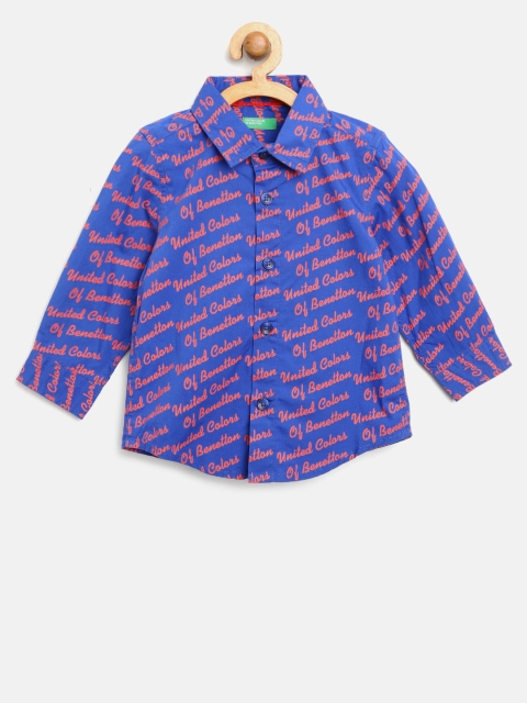 

United Colors of Benetton Boys Blue & Rust Orange Printed Casual Shirt
