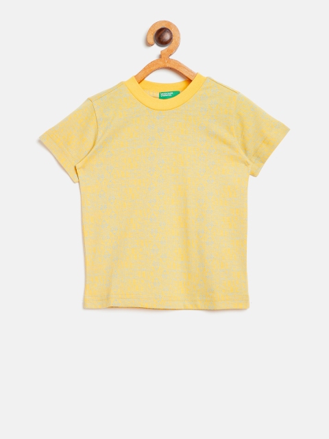 

United Colors of Benetton Boys Yellow & Blue Printed Round Neck T-shirt