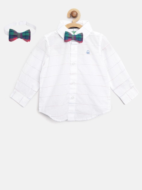 

United Colors of Benetton Boys White Regular Fit Self-Striped Casual Shirt