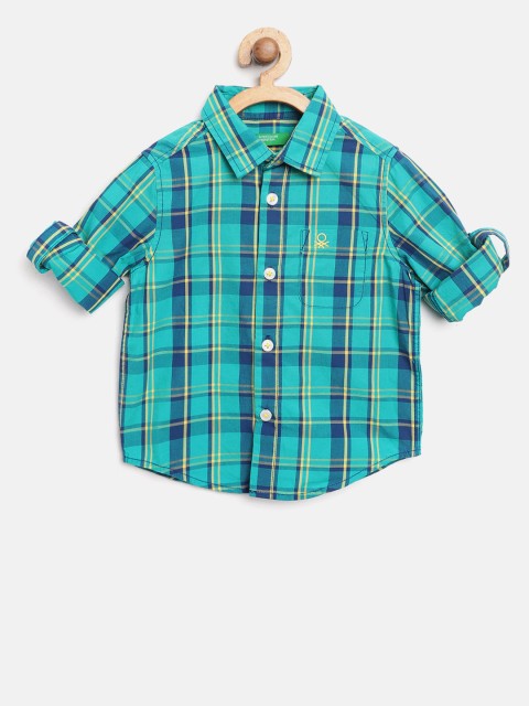 

United Colors of Benetton Boys Green & Yellow Regular Fit Checked Casual Shirt