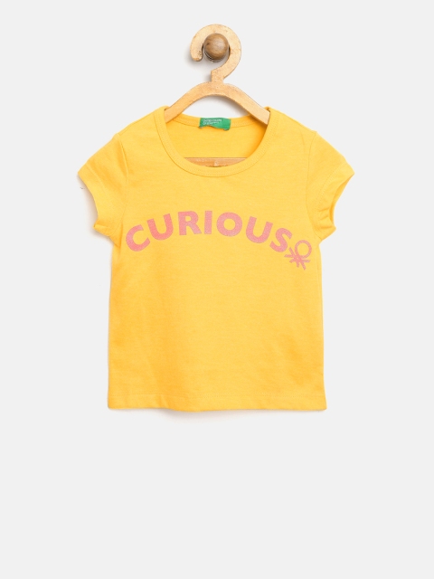

United Colors of Benetton Girls Yellow Printed Detail Round Neck T-shirt
