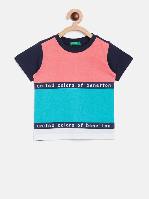 

United Colors of Benetton Boys Coral Pink & Blue Colourblocked Round Neck T-shirt