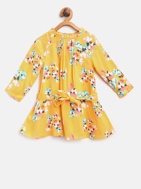 

United Colors of Benetton Girls Yellow & Blue Floral Print A-Line Dress