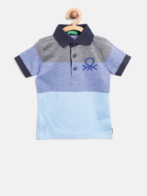 

United Colors of Benetton Boys Blue Colourblocked Polo Collar T-shirt