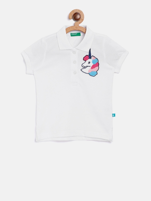 

United Colors of Benetton Girls White Solid Polo Collar T-shirt