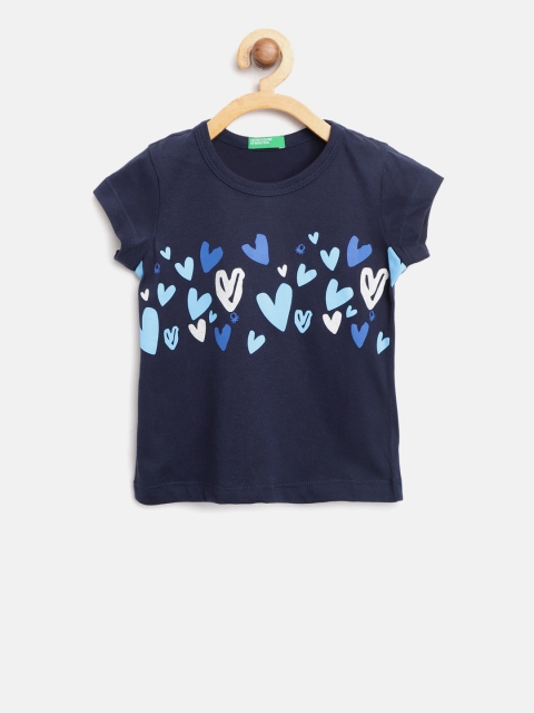 United Colors of Benetton Girls Navy Blue Printed Round Neck T-shirt