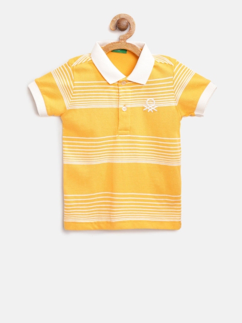 

United Colors of Benetton Boys Yellow & White Striped Polo Collar T-shirt
