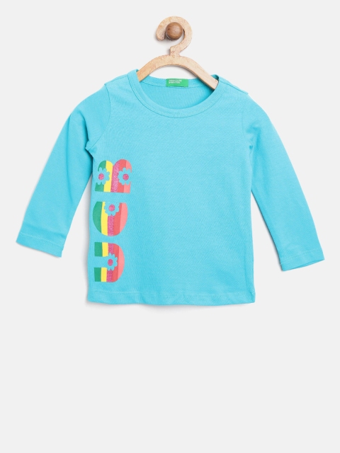 

United Colors of Benetton Girls Blue Printed Detail Round Neck T-shirt