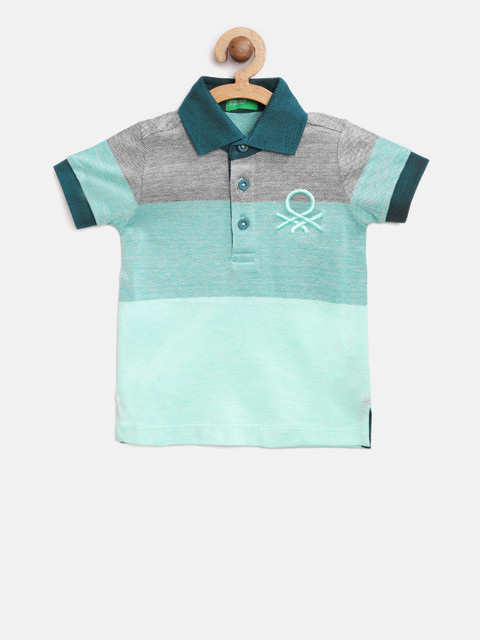 

United Colors of Benetton Boys Green & Grey Colourblocked Polo Collar T-shirt