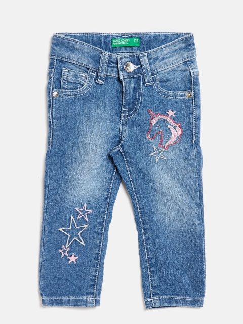 

United Colors of Benetton Girls Blue Slim Fit Mid-Rise Clean Look Stretchable Jeans