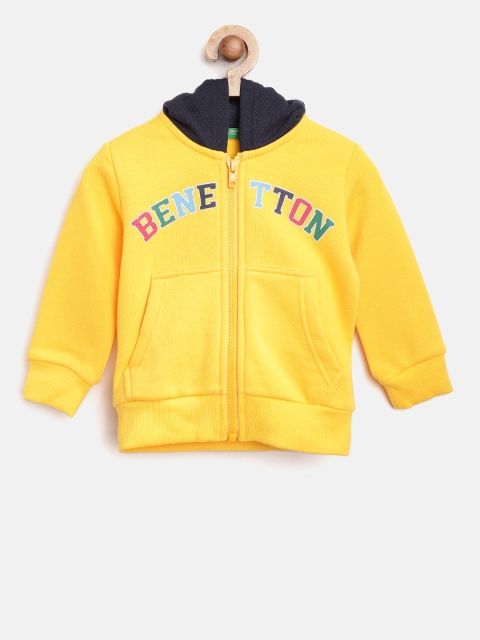 

United Colors of Benetton Boys Yellow Printed Detail Hooded Sweatshirt