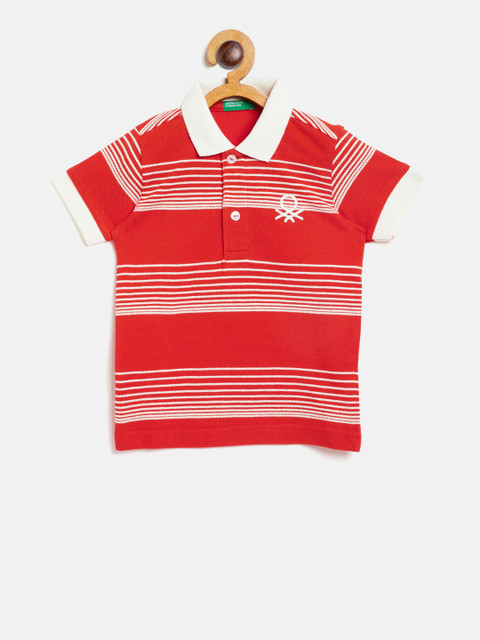 

United Colors of Benetton Boys Red & White Striped Polo Collar T-shirt