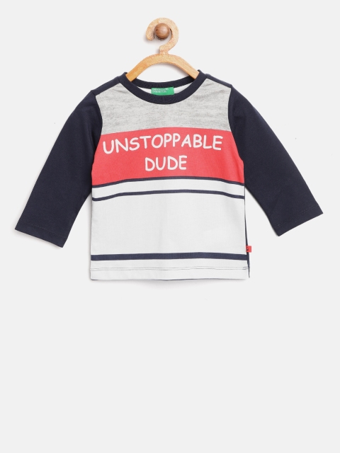 

United Colors of Benetton Boys White & Navy Printed Round Neck T-shirt