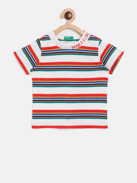 

United Colors of Benetton Boys Off-White & Red Striped Round Neck T-shirt