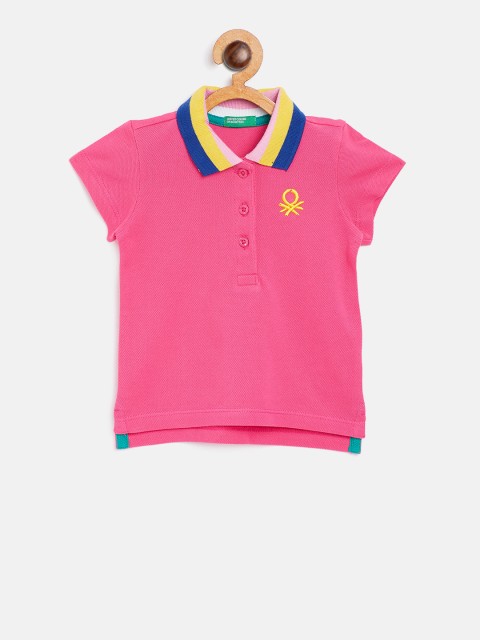 

United Colors of Benetton Girls Pink Solid Polo Collar T-shirt