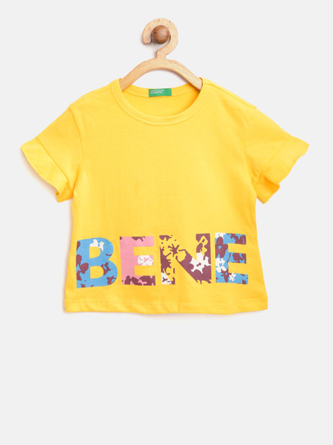 

United Colors of Benetton Girls Yellow Printed Round Neck T-shirt