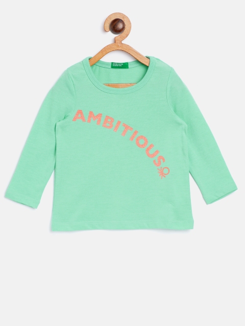 

United Colors of Benetton Girls Green Printed Round Neck T-shirt