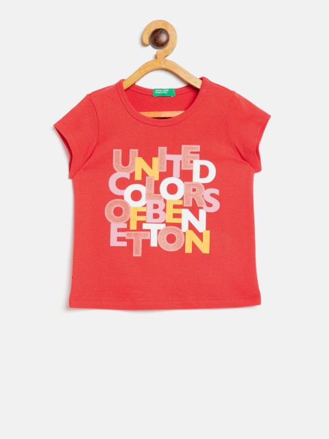 United Colors of Benetton Girls Red Printed Round Neck T-shirt