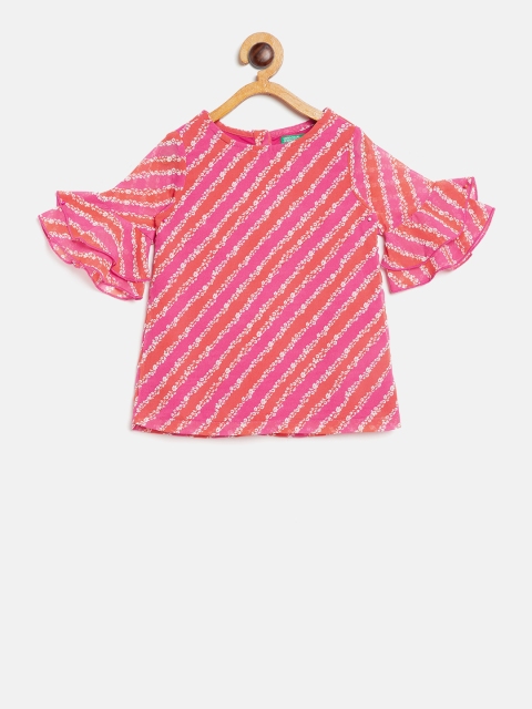 

United Colors of Benetton Girls Pink & Orange Striped A-Line Dress