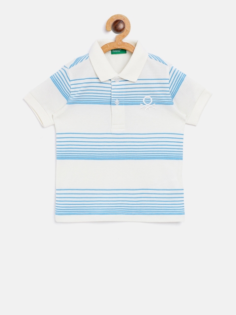 

United Colors of Benetton Boys White & Blue Striped Polo Collar T-shirt
