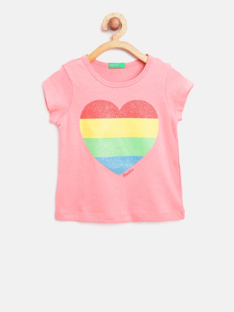 

United Colors of Benetton Girls Pink Printed Round Neck T-shirt