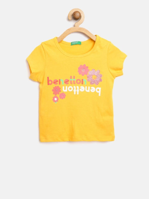 

United Colors of Benetton Girls Yellow Printed Round Neck T-shirt