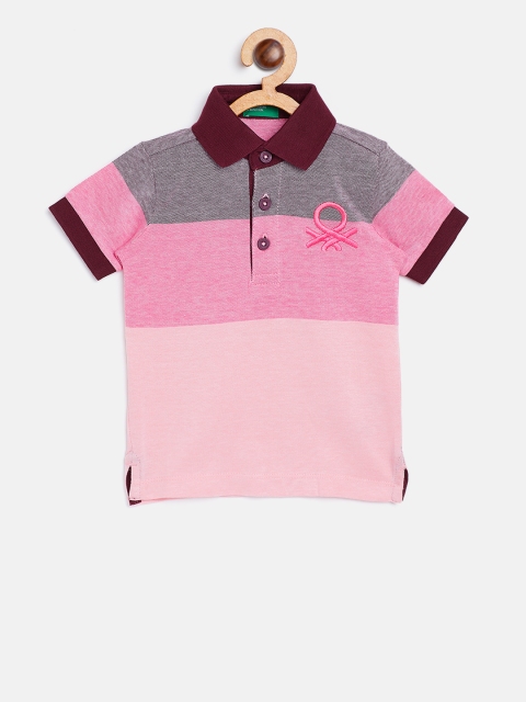 

United Colors of Benetton Boys Burgundy & Pink Colourblocked Polo Collar T-shirt