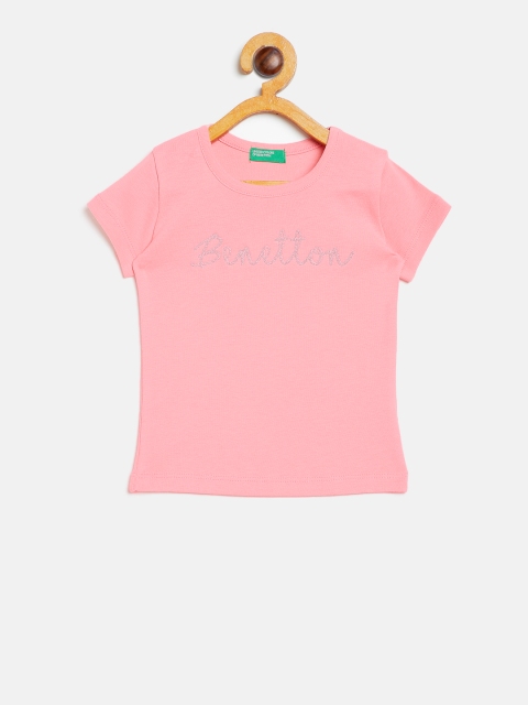 

United Colors of Benetton Girls Pink Solid Round Neck T-shirt