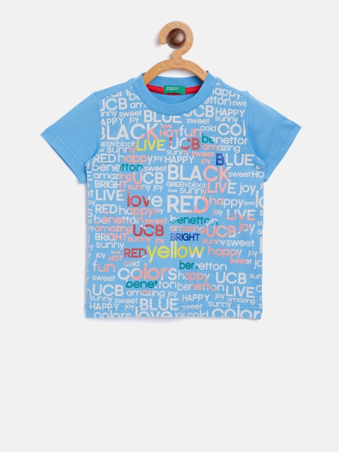 

United Colors of Benetton Boys Blue & Off-White Printed Round Neck T-shirt