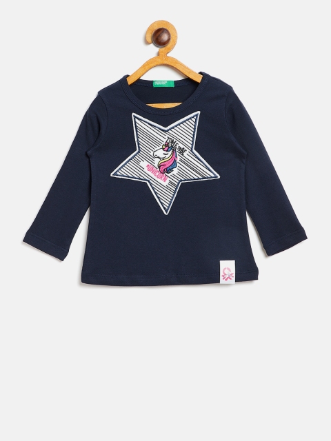 

United Colors of Benetton Girls Navy Applique Detail Round Neck T-shirt, Navy blue
