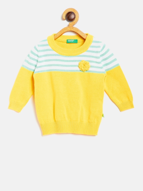 

United Colors of Benetton Girls Yellow & White Striped Sweater