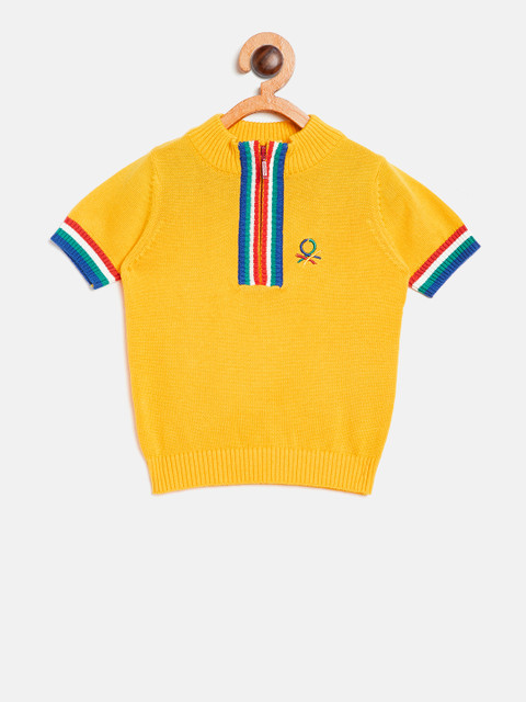 

United Colors of Benetton Boys Yellow Solid Pullover with Striped Detail