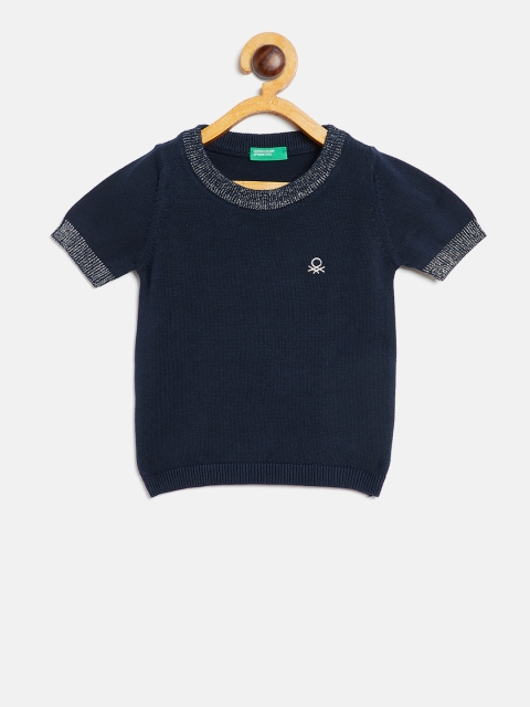 

United Colors of Benetton Girls Navy Blue Solid Sweater