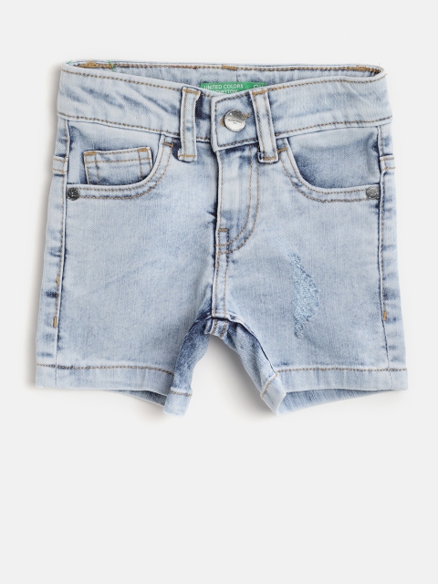 

United Colors of Benetton Boys Blue Distressed Regular Fit Denim Shorts