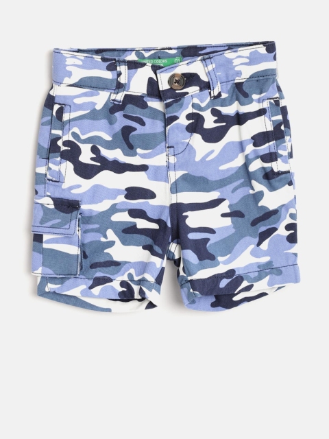 

United Colors of Benetton Boys Blue & White Camouflage Print Regular Fit Cargos