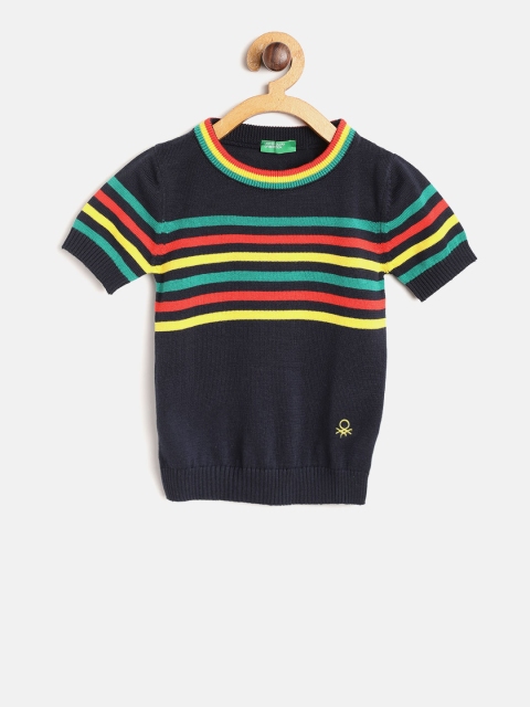 

United Colors of Benetton Boys Navy & Yellow Striped Sweater, Navy blue