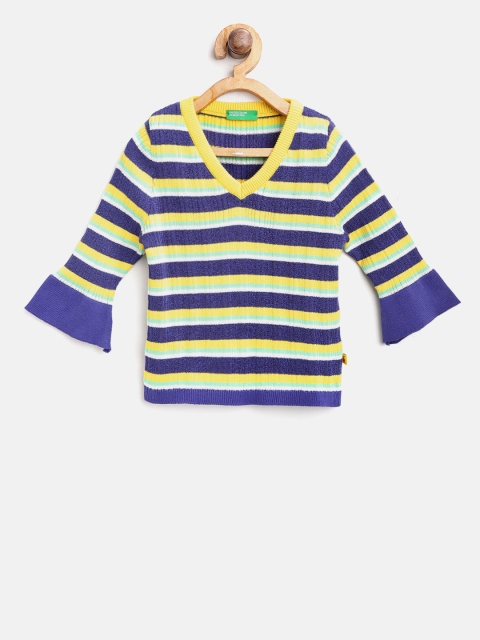 

United Colors of Benetton Girls Purple & Yellow Striped Pullover