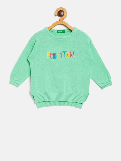 

United Colors of Benetton Girls Green Solid Pullover with Embroidered Detail