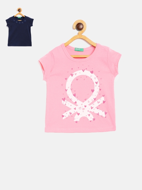 

United Colors of Benetton Girls Pack of 2 Pure Cotton Tops, Pink