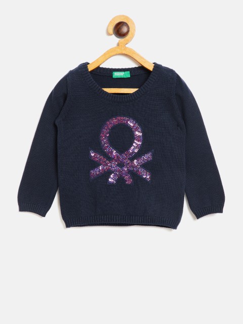 

United Colors of Benetton Girls Navy Blue Sequinned Sweater