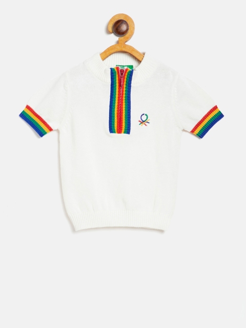 

United Colors of Benetton Boys White Solid Pullover with Striped Detail