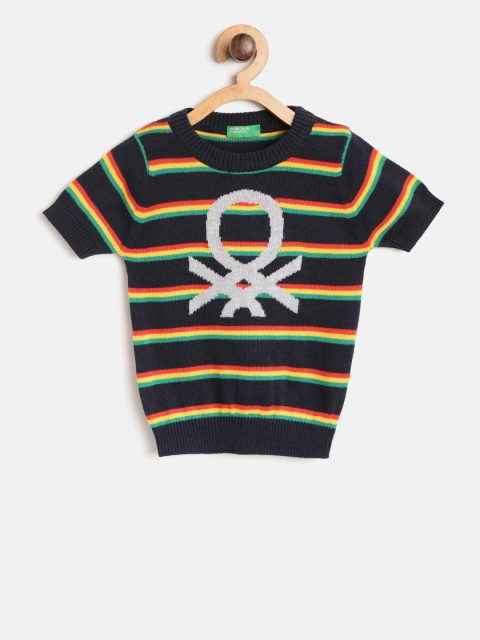 

United Colors of Benetton Boys Navy & Yellow Striped Sweater, Navy blue